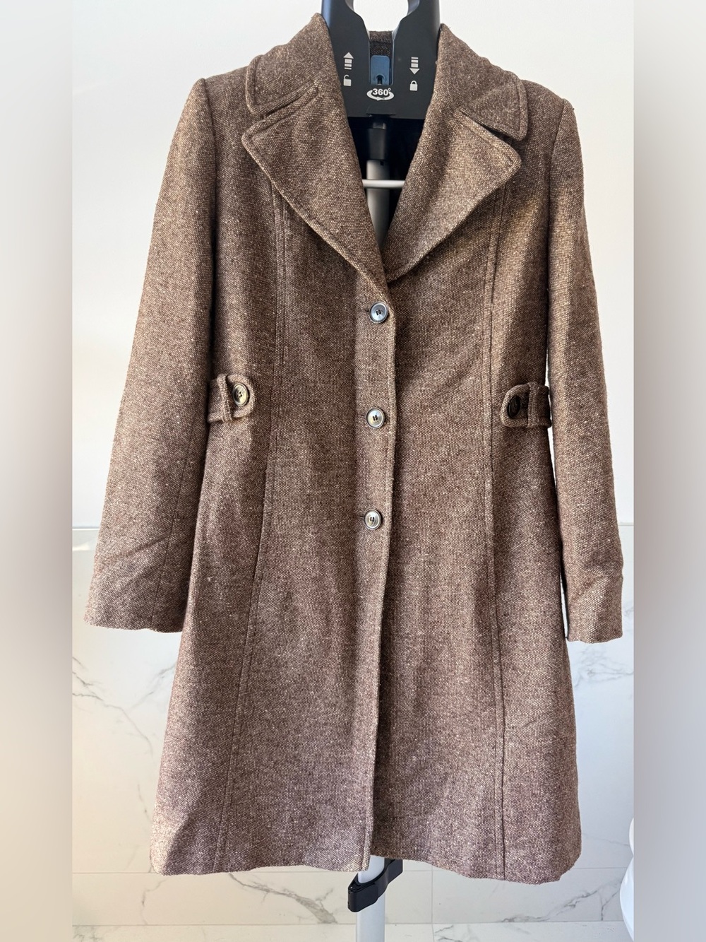 Larry Levine Wool Blend Tweed Peacoat Trench Jacket 8 Walnut Brown